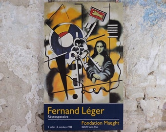 1988 Fernand Leger Poster, Mona Lisa with Keys, Retrospective, Fondation Maeght, Cubism and Modernism, gallery exhibition, wall art decor