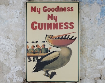 1990s My Goodness My Guinness Poster, from Guinness Museum, By John Gilroy, 1939 Pelican with bill full of Guinness, Wall art retro decor