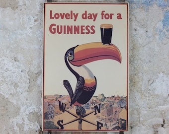 1990s Lovely Day for a Guinness Poster, from Guinness Museum, By John Gilroy, 1935 Toucan sitting on a weathervane, Wall art retro decor