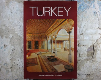 1960s Istanbul Turkey Travel Poster, Harem at Topkapi Palace, Original Turkish, travel tourism, holiday vacation, wall art decor