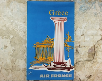 1967 Original Air France Poster, Greece by Georges Mathieu, lyrical abstraction, Abstract Art, Grece Aviation, travel wall art decor