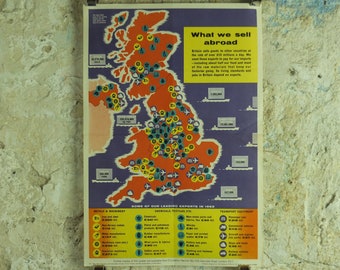 Original Vintage British Treasury "What we sell abroad" Exports Poster industrial wall art retro interior design 1963