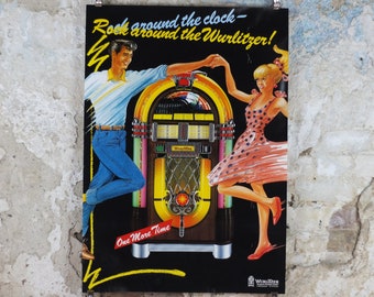 1980s Wurlizter Jukebox Poster, colourful retro advertising for the grandest music players ever, gifts for music lovers, wall art decor