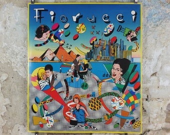 1980 Fiorucci rare Poster, Daring Devilish Darling, Italian fashion label Viappiani, pyramids Eighties city advertising retro wall art decor