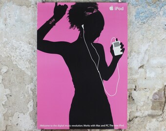 2003 Apple iPod Poster, original Dancing girl with headband by Susan Alinsangan and Casey Leveque, music player, retro wall art decor