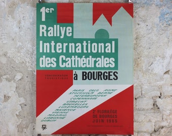 1965 1st International Cathedral Rally Poster, Bourges, BP oil, French vintage car enthusiasts, wall art decor