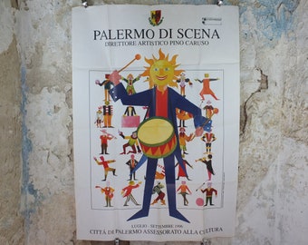 1996 Palermo De Scena Poster, Sicily, Italy, Enzo Venezia, Pino Caruso, Nascita, vita e morte di una speranza, art culture, wall art decor