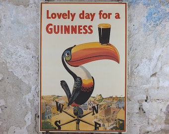 Vintage Guinness Toucan Poster, Lovely day for a Guinness, from Guinness Museum, advertising wall art by Gilroy retro 1930s 1935