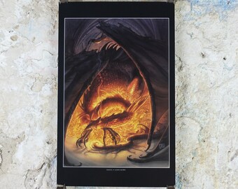 1999 Tolkien The Hobbit Poster, Smaug, by John Howe, Middle Earth, Lord of the Rings, print wall art decor