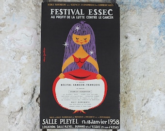 1958 Festival ESSEC Poster, École Supérieure des Sciences Economiques et Commerciales, dance ballroom ball, wall art decor
