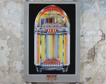 1980s Wurlizter 1100 Jukebox Poster, colourful retro advertising for the grandest music players ever, gifts for music lovers, wall art decor