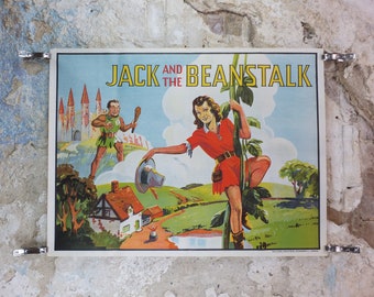 1930s Original Jack and the Beanstalk Pantomime Poster, by Taylors of Wombwell, art deco nouveau panto lithograph, wall art decor