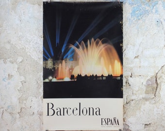 1960s Barcelona Espana Travel Poster, Magic Fountain of Montjuic, Vintage Spanish, Spain travel tourism, holiday vacation, wall art decor
