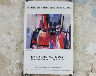 1983 Daniel Bigare Poster, Composition Rouge, Ministry of Post and Communications, Paris, artist gallery exhibition, wall art decor