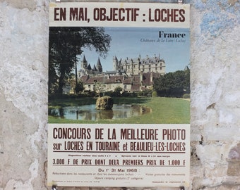 1968 Loire Valley Travel Poster, "Château de Loches" photography competition, travel tourism, wall art decor