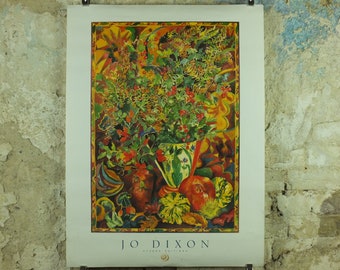 Vintage Flower Composition Poster, Autumn flowers, warm colours, Jo Dixon, 1991, wall art retro 1990s