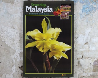 1990 Malaysia Travel Poster, Orchids, The Home of Exotic Blooms, travel tourism, advertising print, wall art retro decor