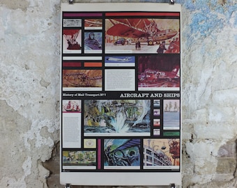 1966 History of Mail Transport Poster, Aircraft and Ships, GPO, General Post Office, by Michael Heslop, Royal Mail, SPWDC3, decor wall art