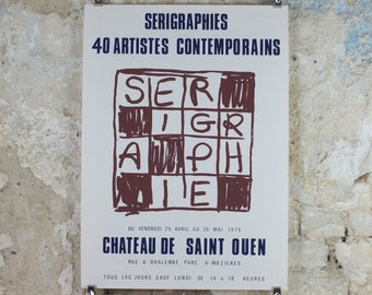 1975 French Screenprints Poster, serigraphies, collection of 40 artists at Chateau de Saint Ouen, wall art decor