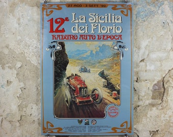1990 La Sicilia dei Florio Poster, Panormus Vintage Car Rally enthusiasts, Sicily, Italy, motor sport motorsport, wall art decor