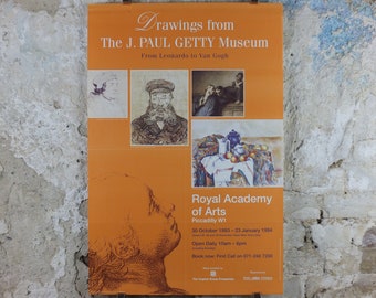 1993 Royal Academy of Arts Poster, The J. Paul Getty Museum, From Leonardo to Van Gogh, Drawings artist gallery exhibition, wall art decor