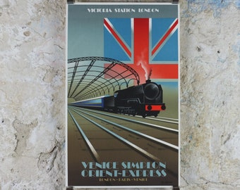 Original Venice Simplon Orient Express Poster, Victoria Station by Fix Masseau, 1985 limited edition of 200, train, art deco, wall art decor