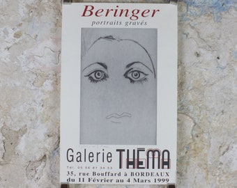 1999 Beringer Poster, Face of a Woman, Galerie Thema, Surrealism, Expressionism, gallery exhibition wall art decor