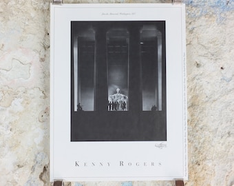 1989 Kenny Rogers Western Collection Poster, Lincoln Memorial Washington DC, photography monochrome, country music, wall art decor