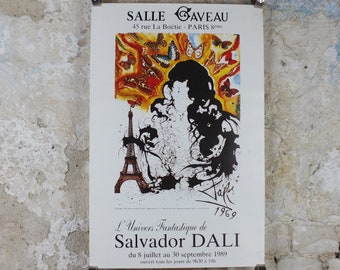 1989 Salvador Dali Poster, SNCF Paris Butterflies and Eiffel Tower from 1969, Cubism Dada Surrealism, wall art decor