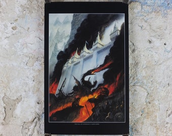 1999 Tolkien Silmarillion Poster, The Fall of Gondolin, by John Howe, Middle Earth pre Lord of the Rings, print wall art decor