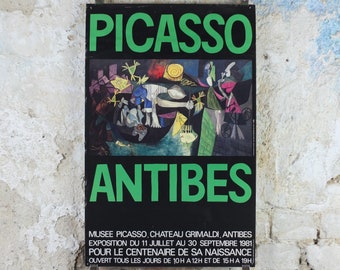 1981 Pablo Picasso Poster, Night fishing at the Antibes, MoMa Period Surrealism, Spanish painter, wall art decor