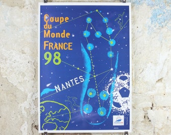 1998 World Cup Poster, Nantes France 98, Coupe du Monde, by Sandra Nikolic, football, soccer, 70cm x 50cm, original sport wall art decor