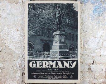 1930s Leipzig Saxony Travel Poster, Statue of Goethe, Germany, World Fair Centre, by A Exner travel tourism advertising print wall art retro