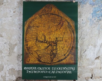 1996 Mappa Mundi Poster, 13C Hereford Cathedral, England, wall art decor