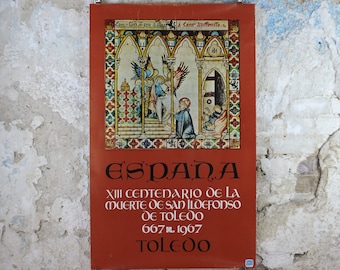 1967 Toledo Travel Poster, 800th anniversary of Saint Ildefonso, Vintage Spanish, Spain travel tourism, holiday vacation, wall art decor