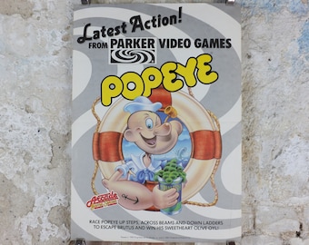 1983 Popeye the Sailor Man Poster, computer game from Parker Video Games by E. C. Segar, comic wall art decor