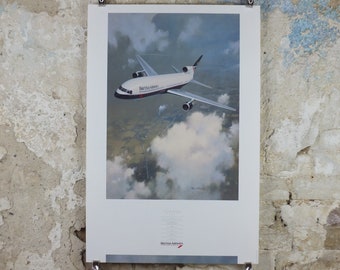 1989 British Airways Poster, Lockheed Tristar 200, by Roy Huxley, BA Aviation aircraft aeroplane plane, travel wall art decor