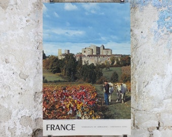 1960s Harvest in Armagnac France Poster, Larressingle, Gascony, printed by French Government, travel tourism holiday vacation wall art decor
