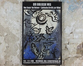 1983 Marc Chagall Poster, Creation, Adam and Eve, Cubism and Expressionism, gallery exhibition, wall art decor