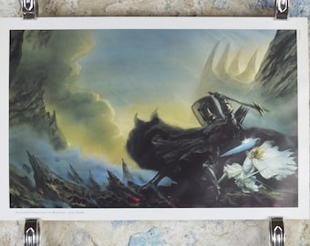 1993 Tolkien Fingolfin and Morgoth Poster, The Lays of Beleriand, by John Howe, Middle Earth pre Lord of the Rings, print wall art decor