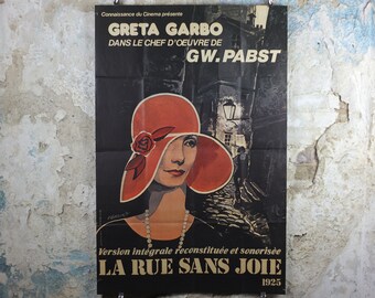 1960s Greta Garbo Poster, Joyless Street, 1925 film, French "Grande" size, La Rue Sans Joie, Large Vintage French,  wall art decor