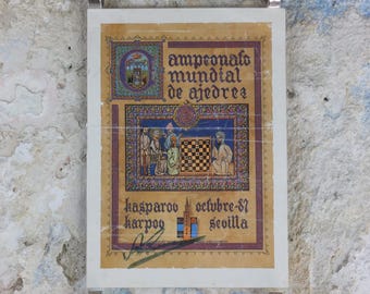 Signed Karpov Poster, 1987 Chess World Championship, Kasparov Vs Karpov, Arabic Moor, Seville, Anatoly Karpov Grandmaster, wall art decor