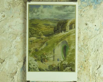 1997 Bilbo at Bag End Poster, by Alan Lee, The Shire from The Hobbit, J.R.R. Tolkien, Hobbiton, illustration print wall art decor