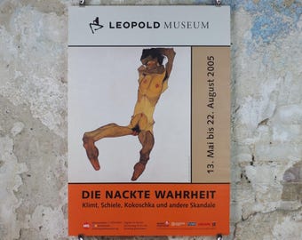 2005 Egon Schiele Poster, seated male nude 1910, sitzender mannicher akt, Expressionism gallery exhibition, wall art decor