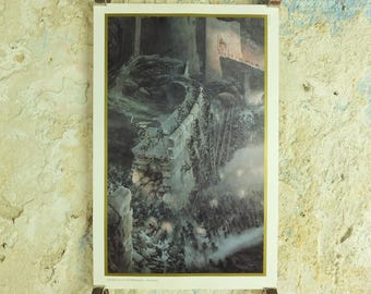 1994 The Battle of the Hornburg Poster, by Alan Lee, Tolkien Centenary Lord of the Rings, Helms Deep Rohan, Two Towers, print wall art decor