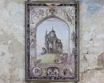 1976 Vintage Lord of the Rings Tolkien Poster, by James Cauty 1976 original, LotR featuring Gandalf, Frodo and Sam, fantasy wall art decor