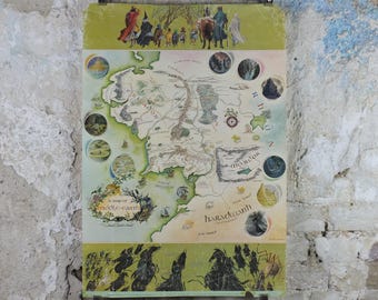 1970 Pauline Baynes Map of Middle Earth Poster, J.R.R. Tolkien, Lord of the Rings, The Hobbit, Third Age, fantasy wall art decor