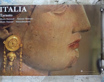 1980s Taranto Travel Poster, National Museum, Classical Roman Statue, Vintage Italian Italy travel tourism, holiday vacation, wall art decor