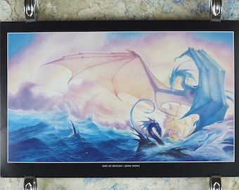Vintage Ship of Destiny by John Howe Poster, Fantasy, Robin Hobb books, dragons, illustration print, wall art decor