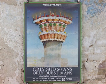 1981 Orly Airport Paris Poster, anniversary of the South (20 years) and West (10 years) airports Aeroport de Paris, Aviation, wall art decor